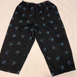 Dress Barn Women’s Black Green Embroidered Palm Tree Linen Ankle Pants Sz 18w